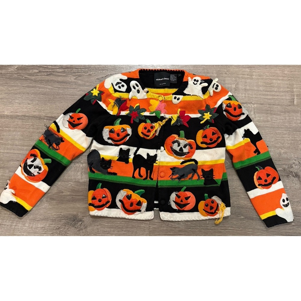 Vintage Michael Simon 90's Halloween Ghost Pumpkin Sweater Women's Small FLAWS